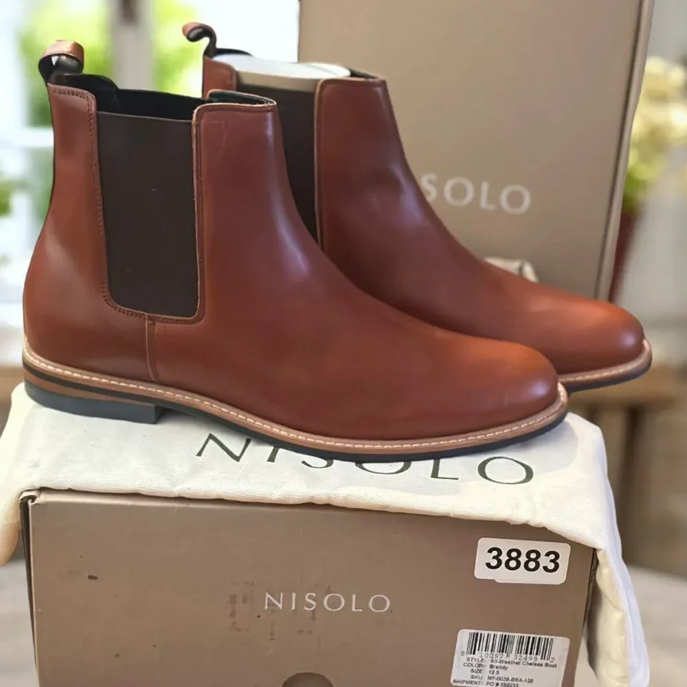 Nisolo All‑Weather Collection Leather Chelsea Boot Men 12.5 Brandy Waterproof